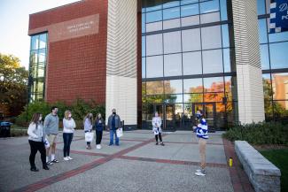 Tour group outside of Jacobs Science Building