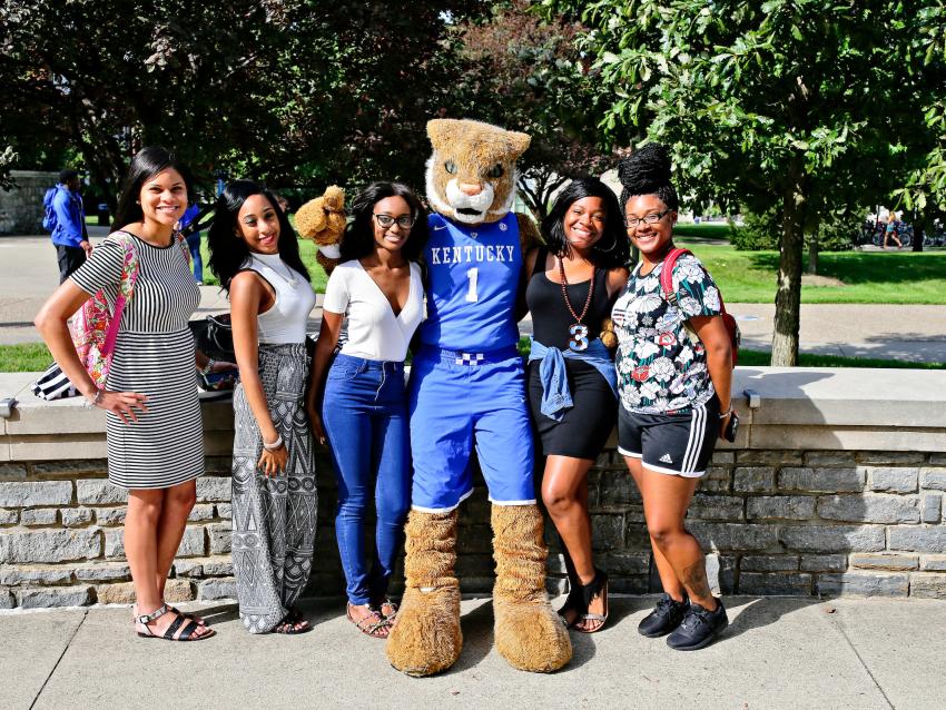 Students with Wildcat on First Day of School