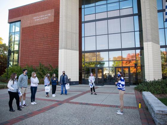 Tour group outside of Jacobs Science Building