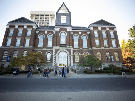 Campus tour in front of Main Building